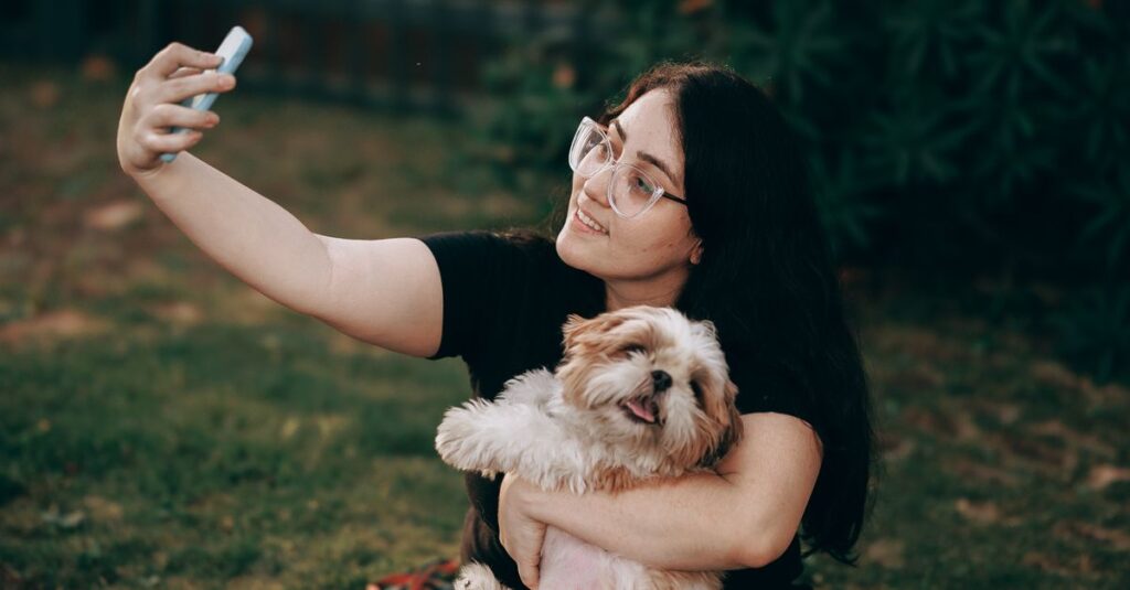 SNSに投稿された犬とのキャンプの写真やコメント画面のイメージ