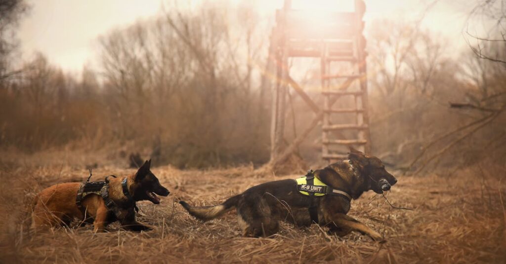 森の中で自由に走る犬の様子を撮影した自然風景
